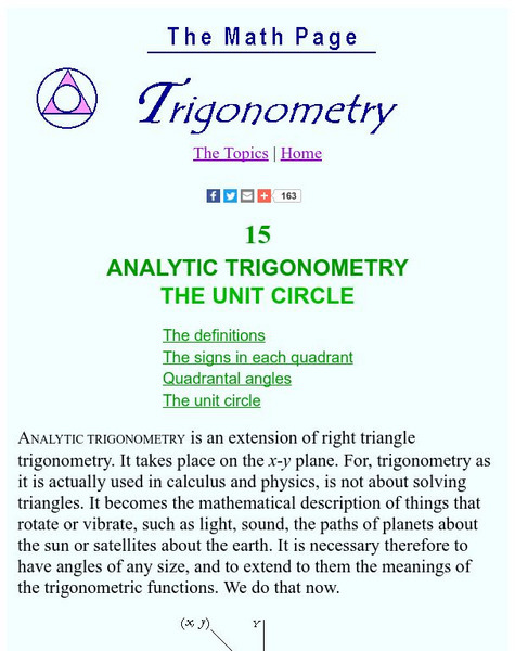 The Math Page: Trigonometry: Analytic Trigonometry the Unit Circle Unit Plan The Math Page: Trigonometry: Analytic Trigonometry the Unit Circle Unit Plan