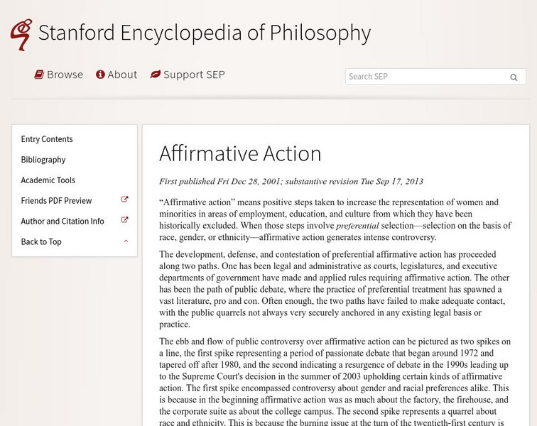Stanford Encyclopedia of Philosophy: Affirmative Action Handout Stanford Encyclopedia of Philosophy: Affirmative Action Handout