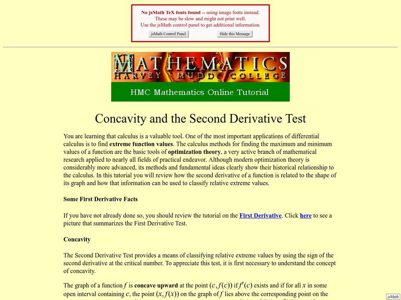 Harvey Mudd College: Concavity and the Second Derivative Test Activity Harvey Mudd College: Concavity and the Second Derivative Test Activity