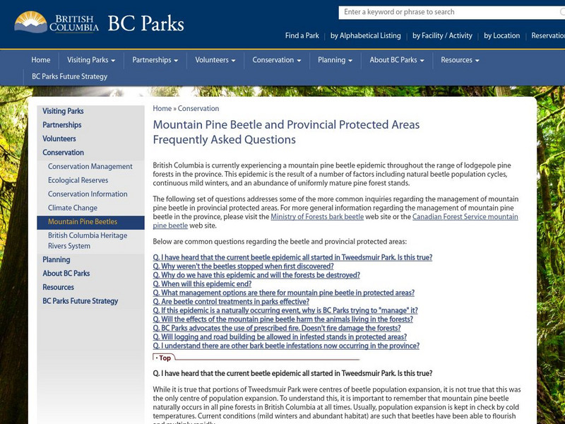 Mountain Pine Beetle and Provincial Protected Areas Handout Mountain Pine Beetle and Provincial Protected Areas Handout