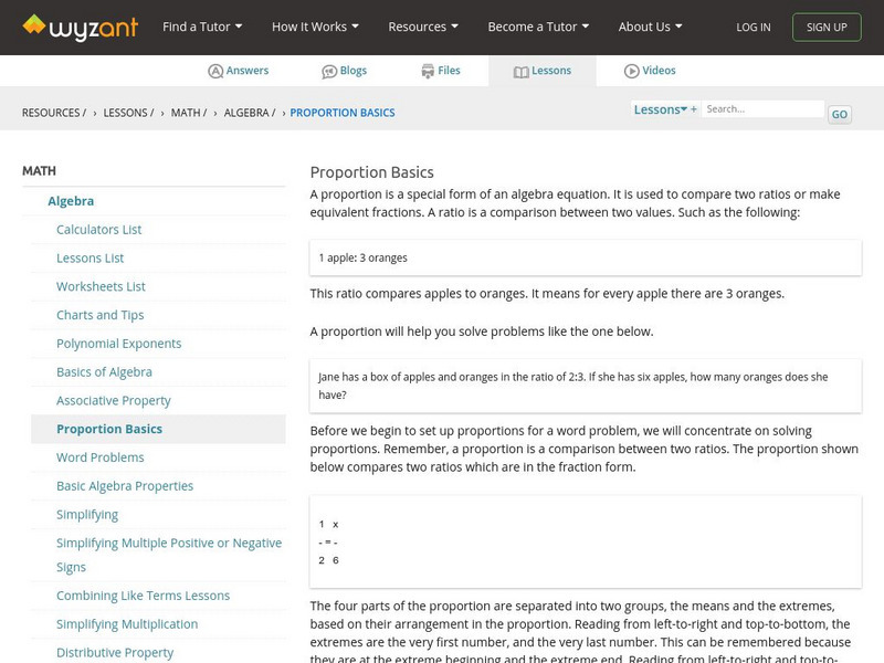 Wyzant: Solving a Proportion Activity Wyzant: Solving a Proportion Activity