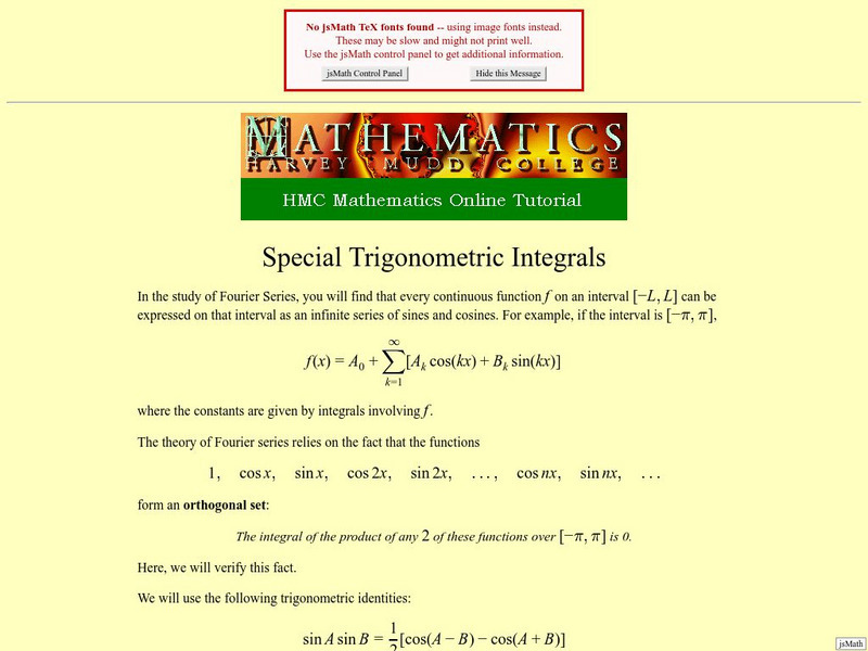 Harvey Mudd College: Special Trigonometric Integrals Activity