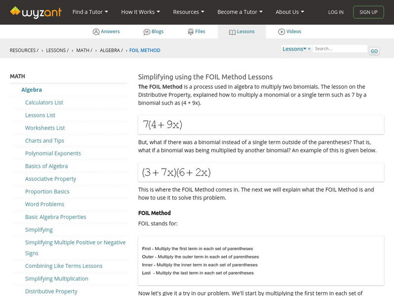 Wyzant: Simplifying Using the Foil Method Activity