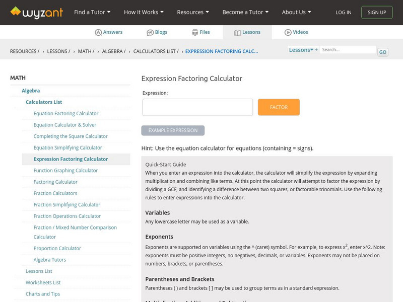 Wyzant: Factoring Calculator Activity Wyzant: Factoring Calculator Activity