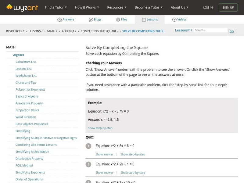 Wyzant: Solve by Completing the Square Unknown Type Wyzant: Solve by Completing the Square Unknown Type