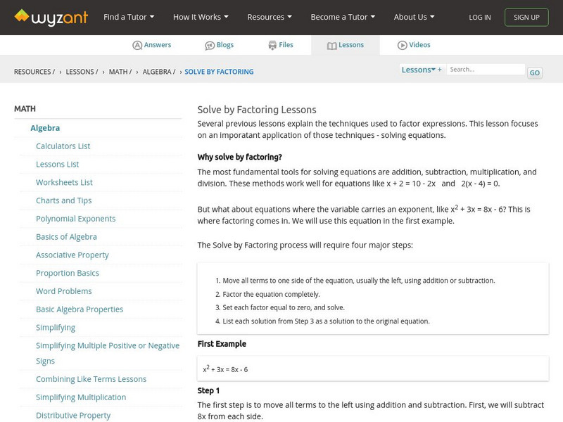 Wyzant: Solve by Factoring Unit Plan Wyzant: Solve by Factoring Unit Plan
