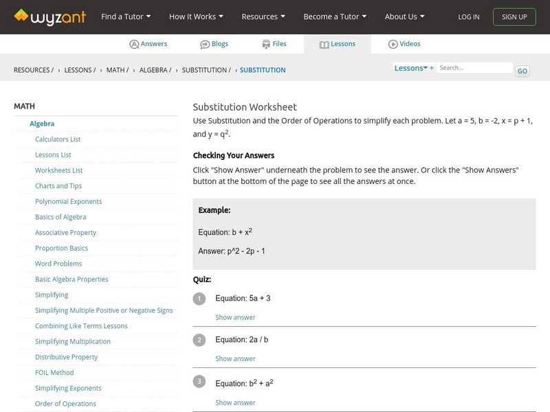 Wyzant: Substitution Worksheet Unknown Type Wyzant: Substitution Worksheet Unknown Type