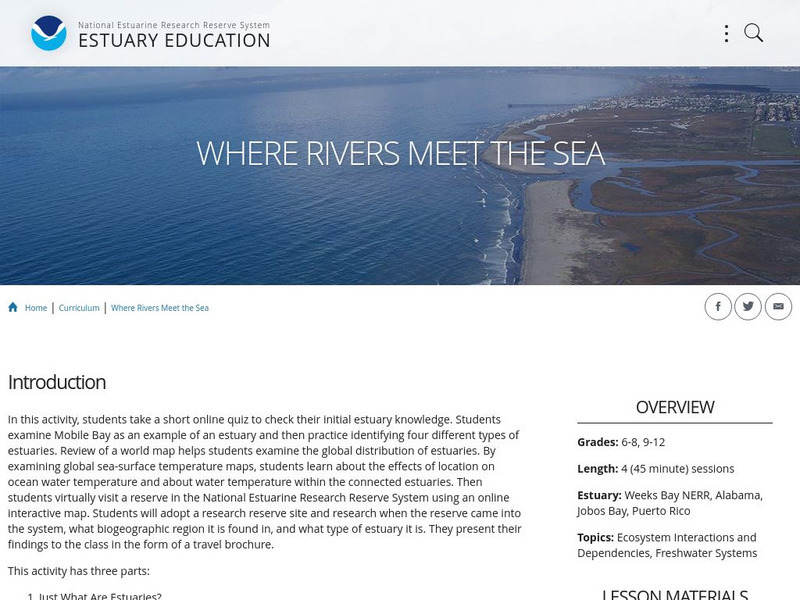 Noaa: Estuaries 101 Curriculum: Where Rivers Meet the Sea Unit Plan Noaa: Estuaries 101 Curriculum: Where Rivers Meet the Sea Unit Plan