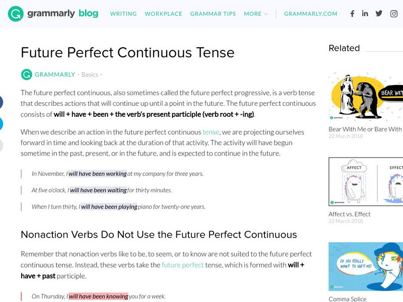 Grammarly Blog: Future Perfect Continuous (Progressive) Tense Handout Grammarly Blog: Future Perfect Continuous (Progressive) Tense Handout