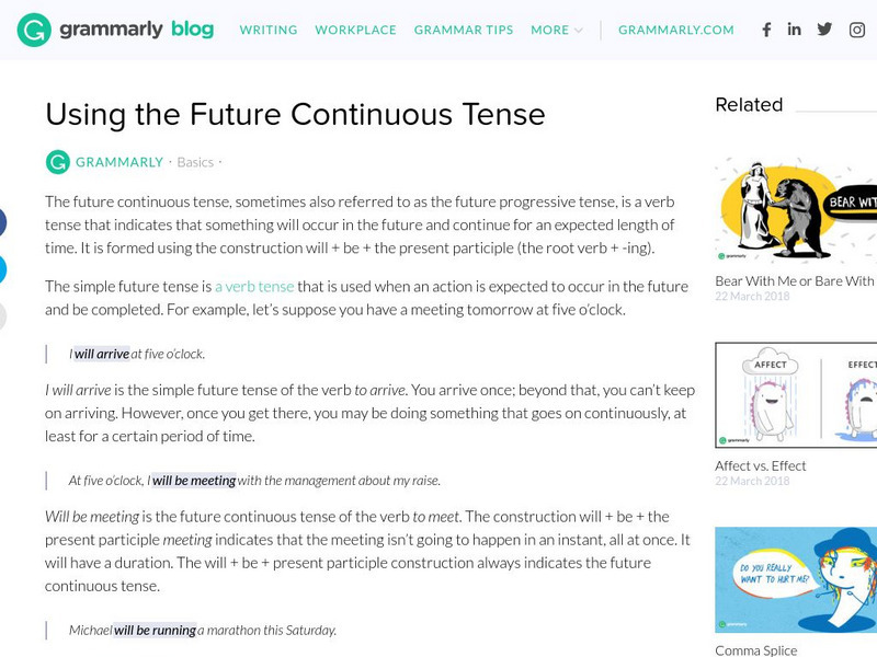 Grammarly Blog: Using the Future Continuous Tense Handout Grammarly Blog: Using the Future Continuous Tense Handout