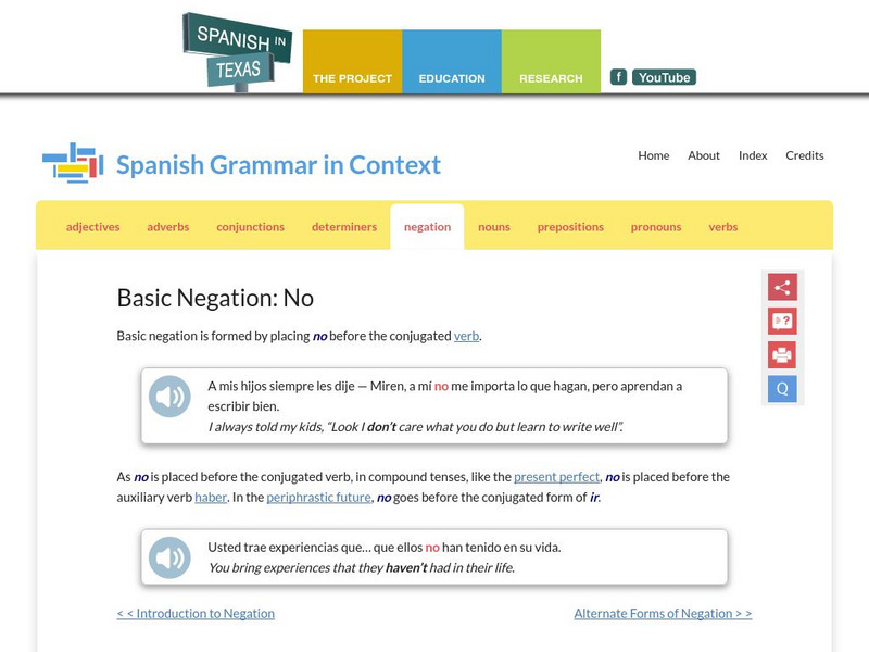 Spanish in Texas: Spanish Grammar in Context Basic Negation: No Activity