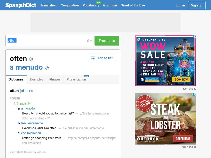 Spanish Dict: Translate Often Handout