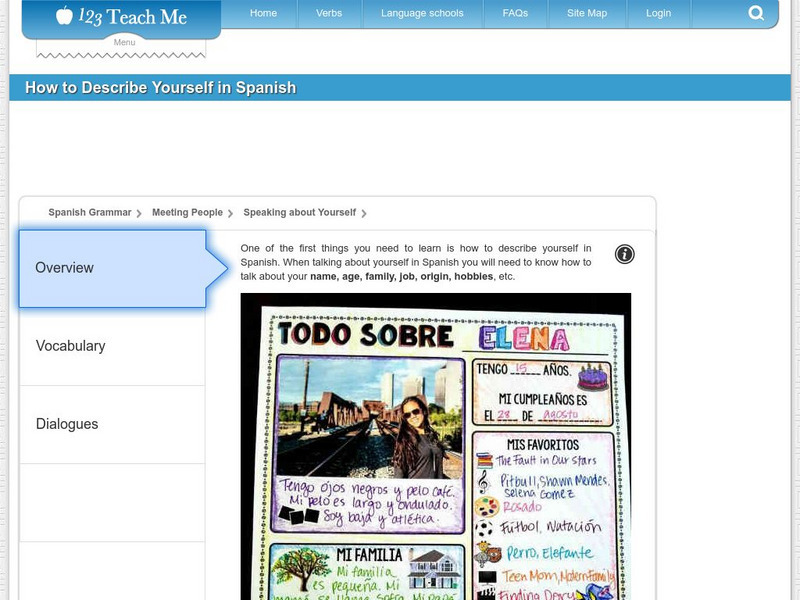 123 Teach Me: Describe Yourself Activity