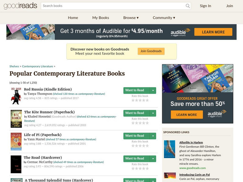 Goodreads.com: Popular Contemporary Literature Books Website Goodreads.com: Popular Contemporary Literature Books Website