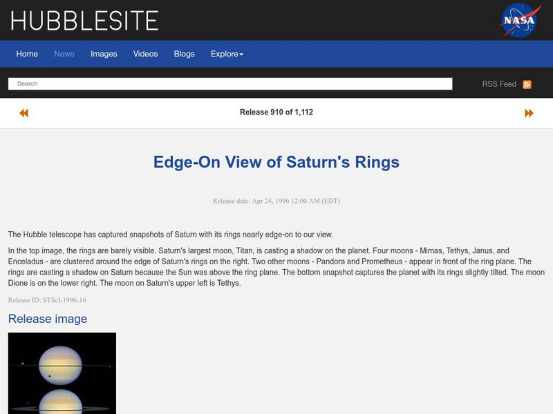 Hubblesite: Edge on View of Saturn's Rings Website Hubblesite: Edge on View of Saturn's Rings Website