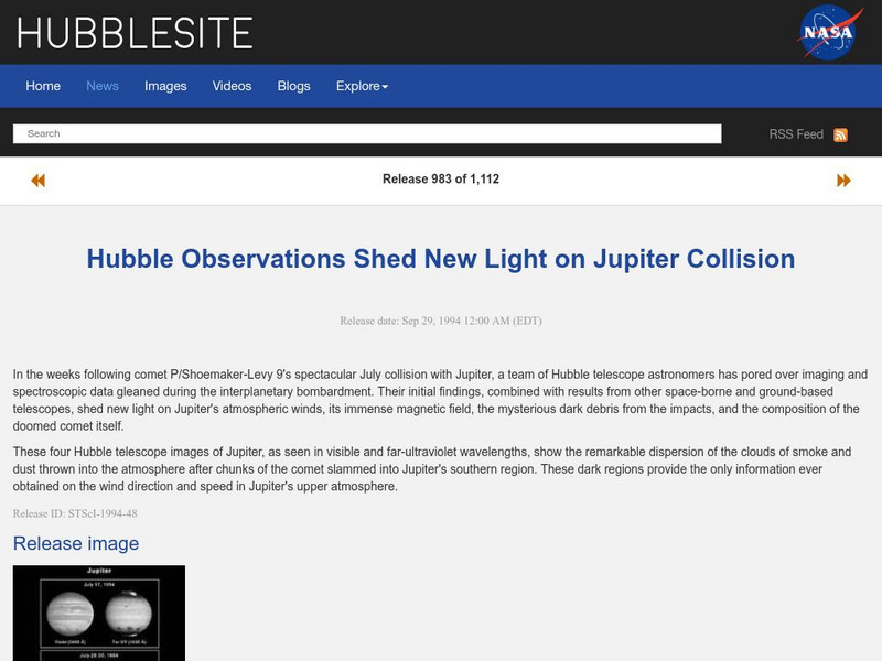 Hubblesite: Observations Shed Light on Jupiter Collision Website Hubblesite: Observations Shed Light on Jupiter Collision Website