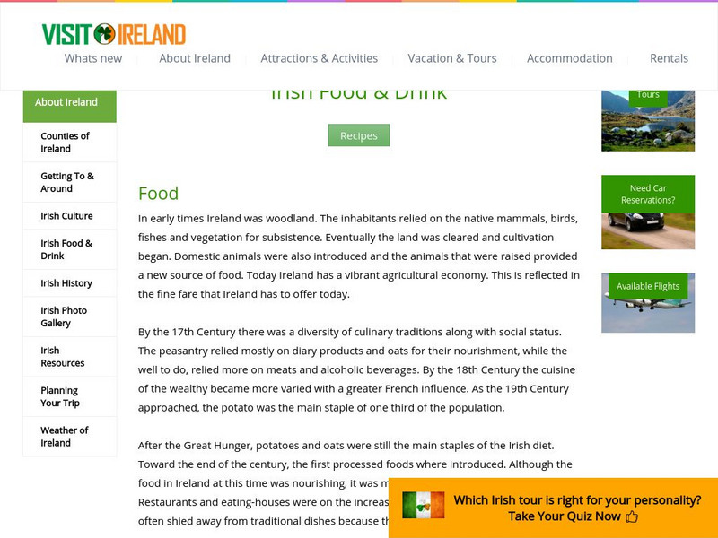 Visit Ireland: Irish Food and Drink Handout Visit Ireland: Irish Food and Drink Handout