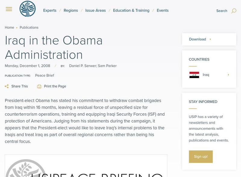 Us Institute of Peace: Iraq in the Obama Administration Article