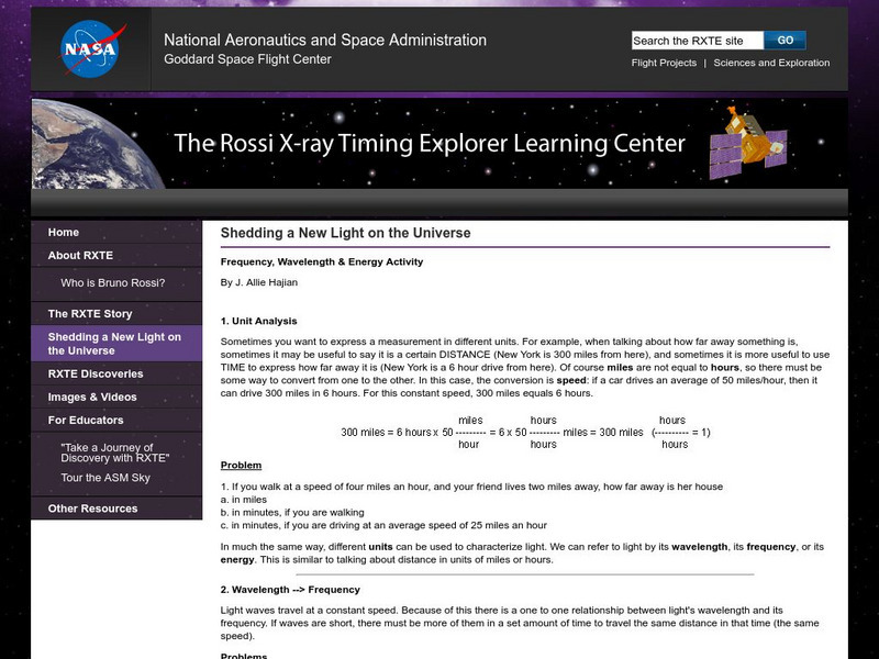 Rxte Learning Center: Frequency, Wave Length, and Energy Activity Website Rxte Learning Center: Frequency, Wave Length, and Energy Activity Website