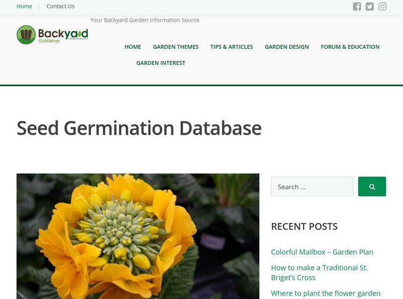 Backyard Gardener: Seed Germination Database Handout