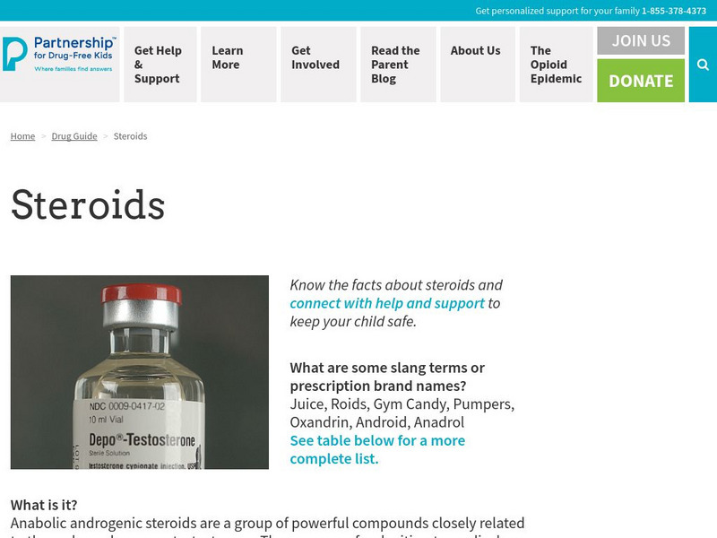 Partnership for Drug Free Kids: Steroids Article