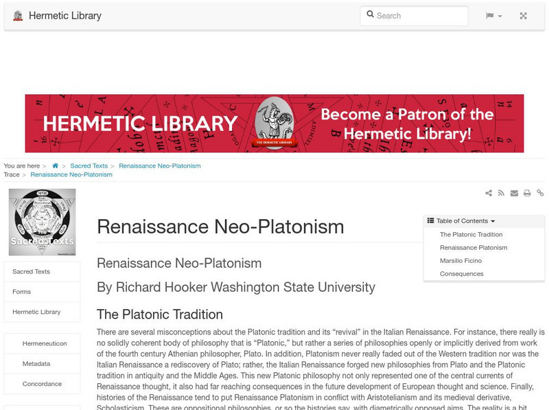 Washington State University: Renaissance Neo Platonism Handout Washington State University: Renaissance Neo Platonism Handout