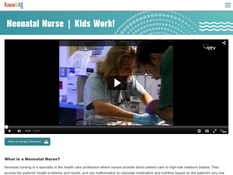Etv: Kids Work!: Neonatal Nurse Instructional Video