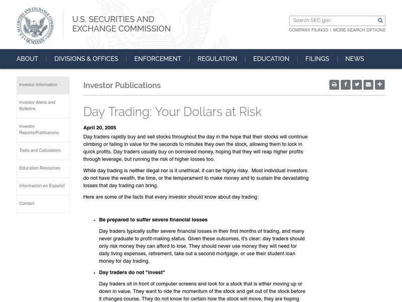 Sec: Day Trading Your Dollars at Risk Article Sec: Day Trading Your Dollars at Risk Article