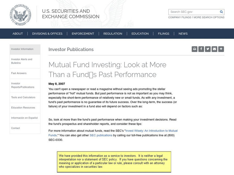 Sec: Investor Tips Mutual Fund Investing Website Sec: Investor Tips Mutual Fund Investing Website