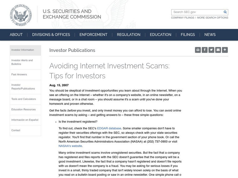 Avoiding Internet Investment Scams: Tips for Investors Article Avoiding Internet Investment Scams: Tips for Investors Article