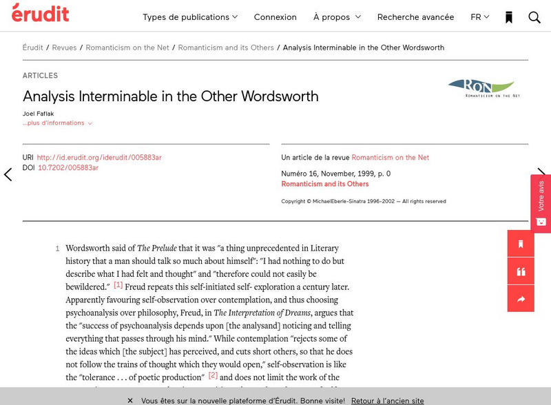 Ron: Analysis Interminable in the Other Wordsworth Website Ron: Analysis Interminable in the Other Wordsworth Website