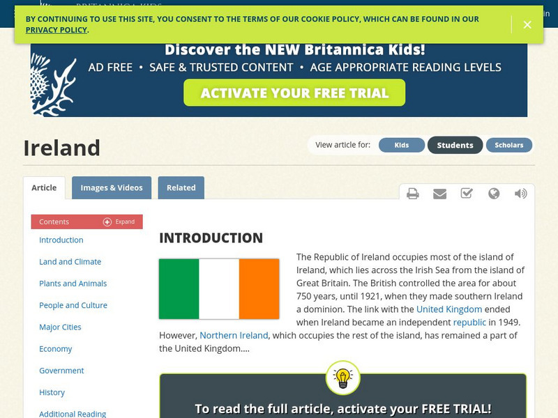 Encyclopedia Britannica: Britannica Kids: Ireland: Land and Climate Handout Encyclopedia Britannica: Britannica Kids: Ireland: Land and Climate Handout