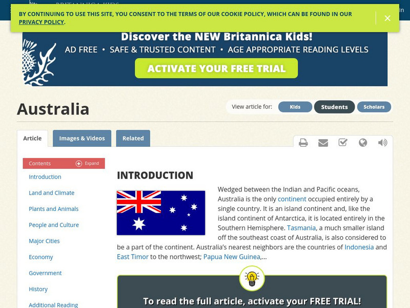 Encyclopedia Britannica: Britannica Kids: Australia: Major Cities Handout Encyclopedia Britannica: Britannica Kids: Australia: Major Cities Handout