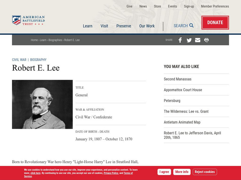 American Battlefield Trust: Civil War Biography: Robert E. Lee Handout