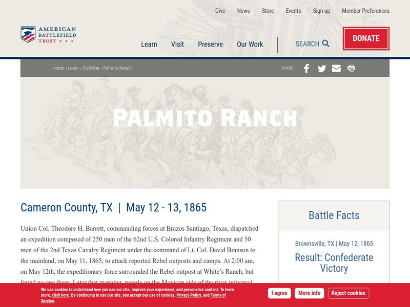 American Battlefield Trust: Civil War: Palmito Ranch Website American Battlefield Trust: Civil War: Palmito Ranch Website