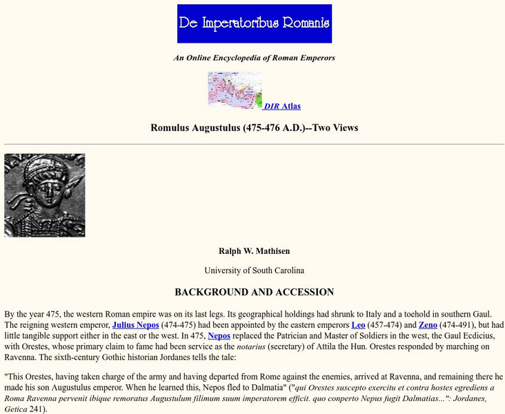 De Imperatoribus Romanis: Roman Emperors: Romulus Augustulus Handout De Imperatoribus Romanis: Roman Emperors: Romulus Augustulus Handout