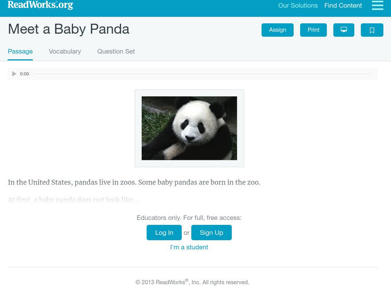Read Works: Meet a Baby Panda Activity Read Works: Meet a Baby Panda Activity