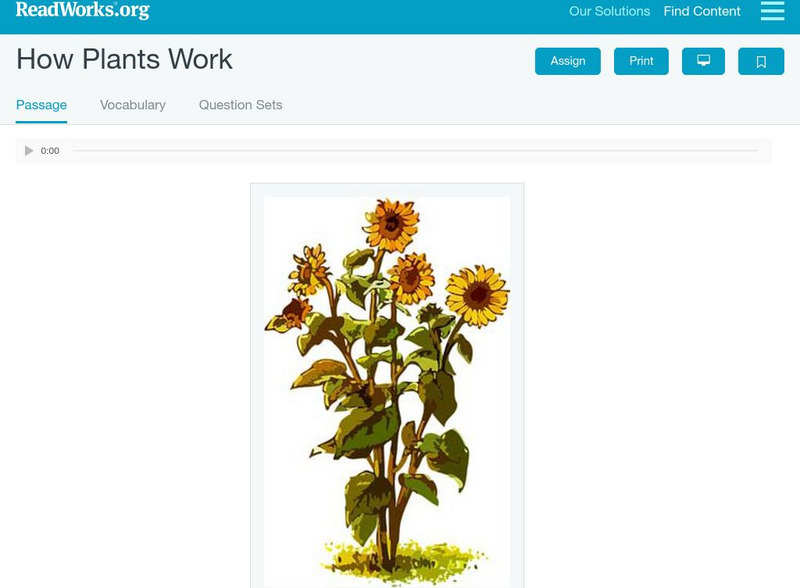 Read Works: How Plants Work Activity Read Works: How Plants Work Activity