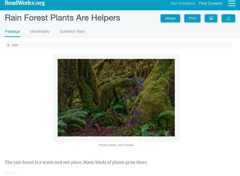 Read Works: Rain Forest Plants Are Helpers Activity Read Works: Rain Forest Plants Are Helpers Activity