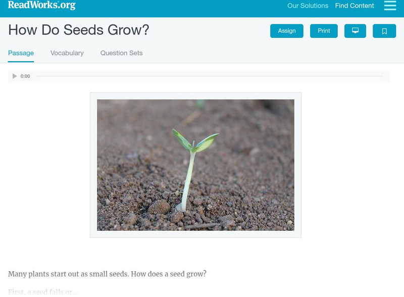 Read Works: How Do Seeds Grow? Activity Read Works: How Do Seeds Grow? Activity