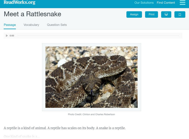 Read Works: Meet a Rattlesnake Activity Read Works: Meet a Rattlesnake Activity