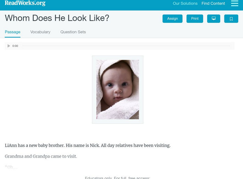 Read Works: Who Does He Look Like? Activity Read Works: Who Does He Look Like? Activity