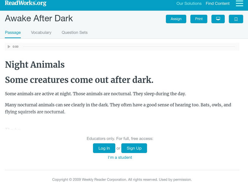 Read Works: Awake After Dark Activity Read Works: Awake After Dark Activity