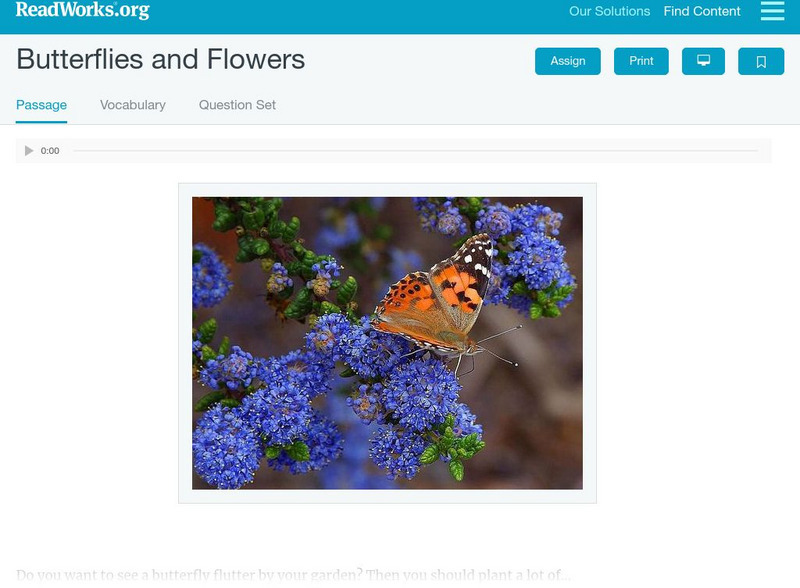 Read Works: Butterflies and Flowers Activity Read Works: Butterflies and Flowers Activity