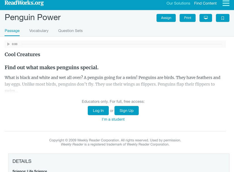 Read Works: Penguin Power Activity Read Works: Penguin Power Activity