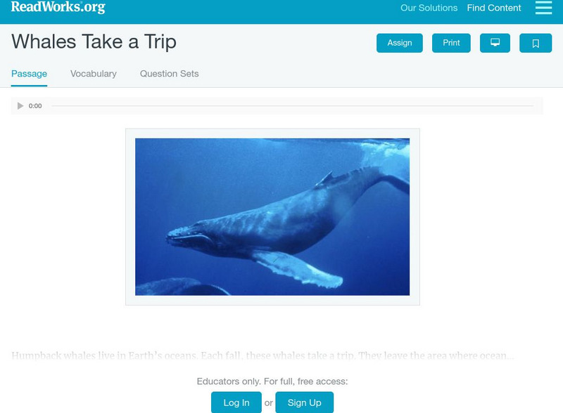 Read Works: Whales Take a Trip Activity Read Works: Whales Take a Trip Activity