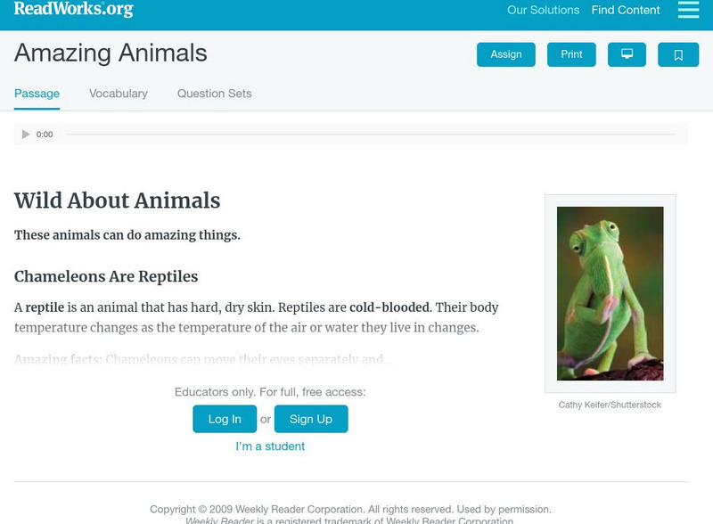 Read Works: Amazing Animals Activity Read Works: Amazing Animals Activity