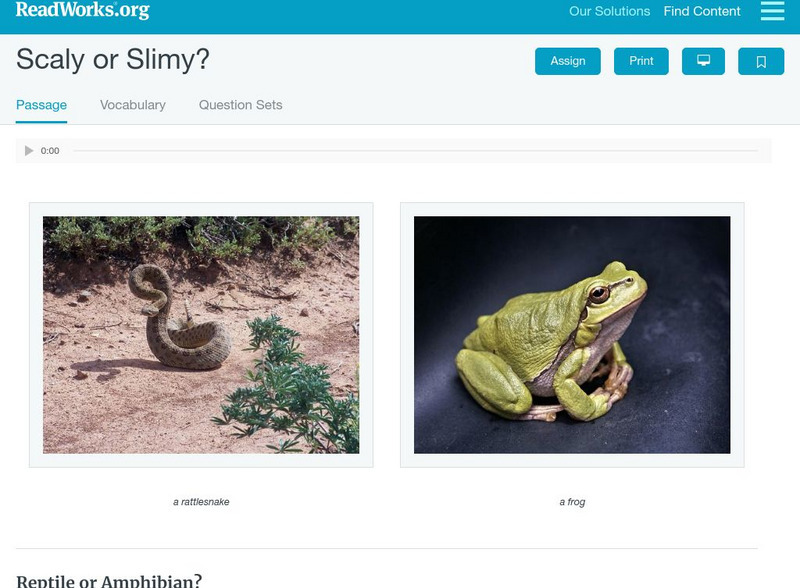 Read Works: Scaly or Slimy? Activity Read Works: Scaly or Slimy? Activity
