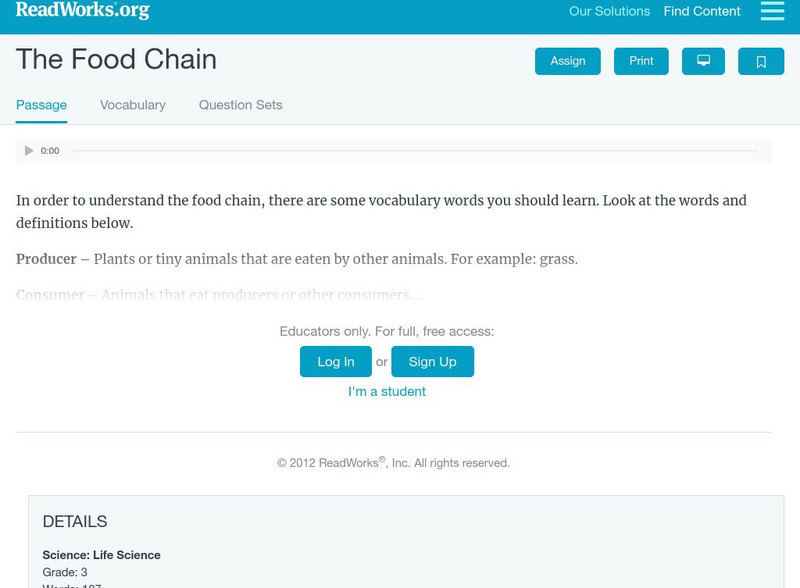 Read Works: The Food Chain Activity Read Works: The Food Chain Activity