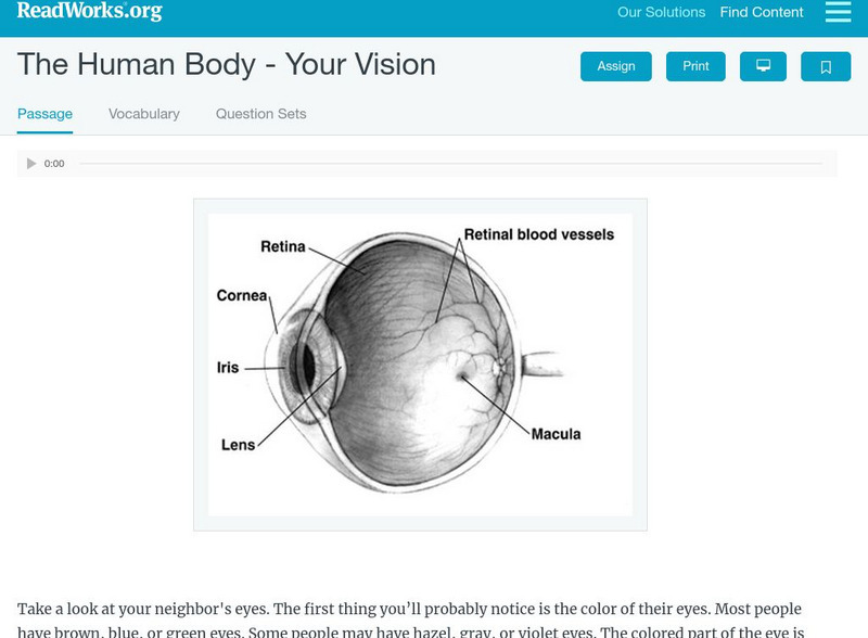 Read Works: The Human Body Your Vision Activity Read Works: The Human Body Your Vision Activity